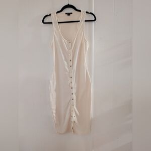 Revamped Cream Button-Front Midi Bodycon Dress With Gold Buttons